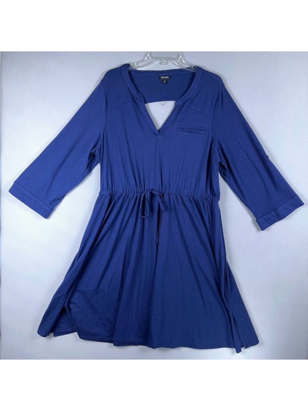 Torrid Mini Knit Dress Womens Size 2 Keyhole Back 3/4 Sleeve Elastic Waist  Blue